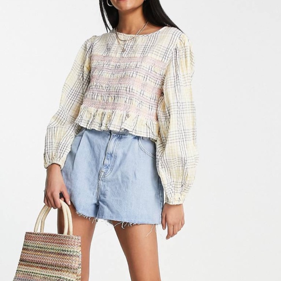 ASOS Smocked STRIPED RUFFEL BLOUSE NWOT - Picture 4 of 7